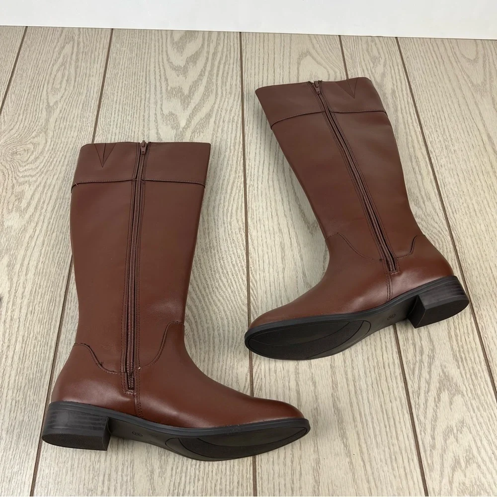Karen Scott Deliee2 Tall Riding Boots 8M Cognac Brown Faux Leather $80
